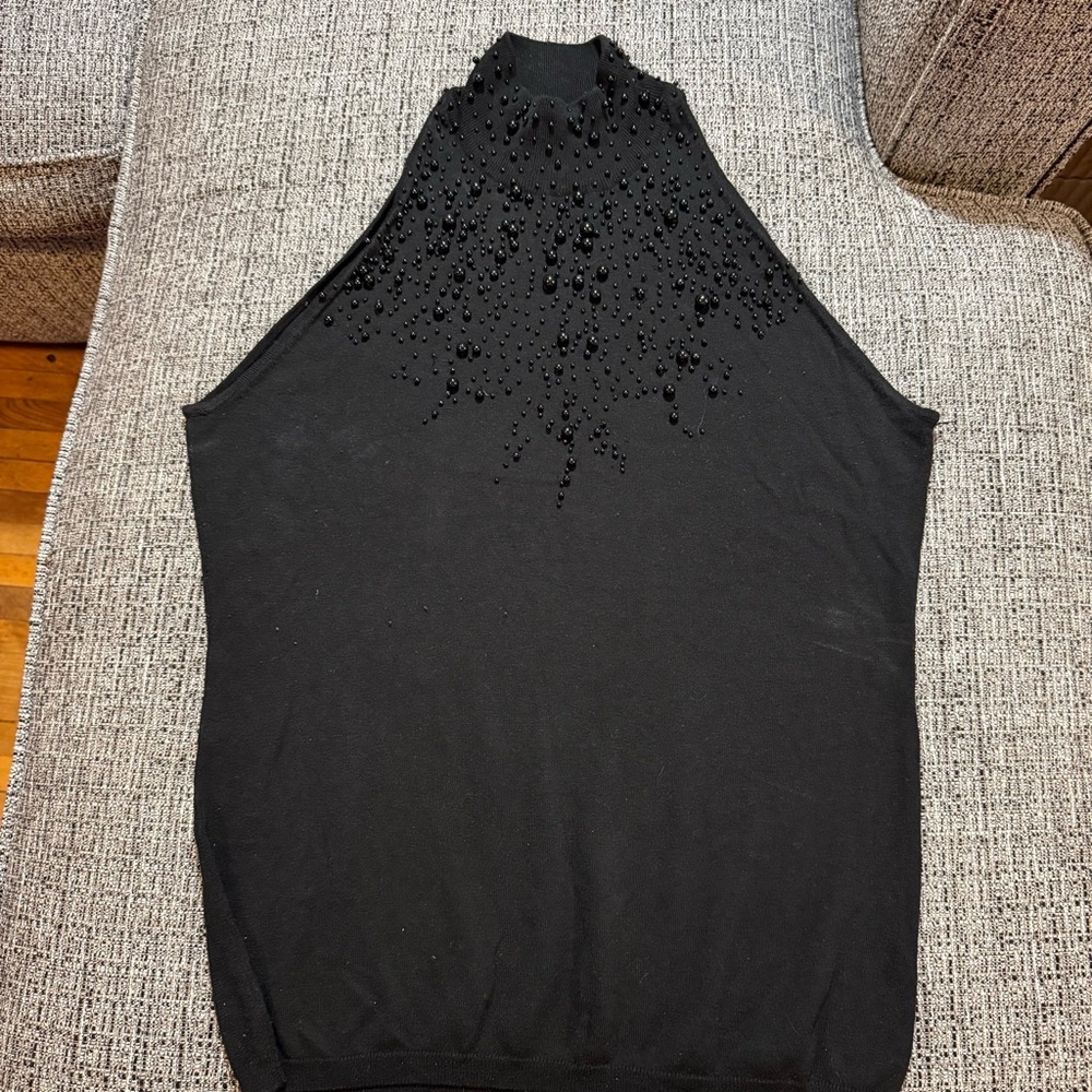 BCBGMaxAzria Black Beaded Blouse